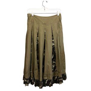Lapis Women's Camo Maxi Skirt Khaki Panels Fully Pleated High Waist Grunge/Punk